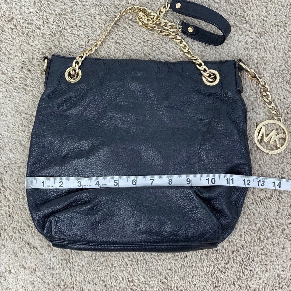 Michael Kors‎ Shoulder Bag Black Leather Slouchy Chain MK Charm Gold Tone Purse